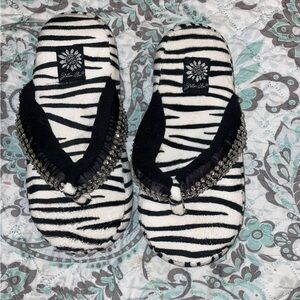 Yellow Box Zebra Print Slippers with Black Accents